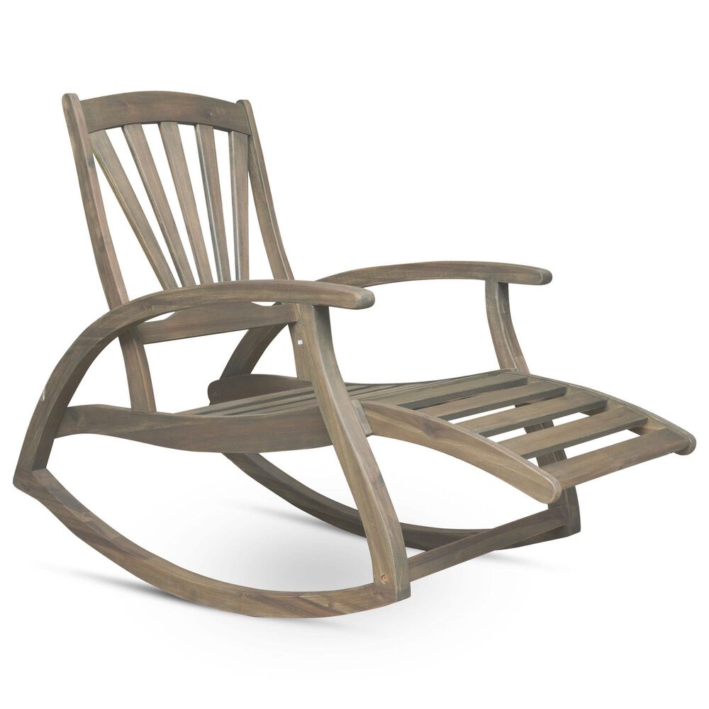 Hearth and Haven Sunview Outdoor Rocking Chair with Retractable Footrest in Grey, , large