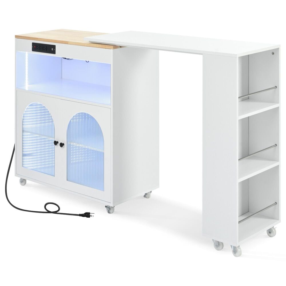 HOMLUX 56" Kitchen Island with Extended Table in White, , large