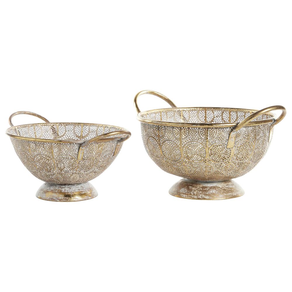Maple and Jade Eclectic Metal Decorative Bowls in Gold (Set of 2), , large