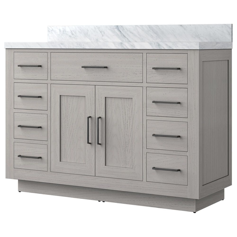 Lexora Home Abbey 48" Single Bathroom Vanity in White Oak with 2 cm White Carrara Marble Top and Rectangular Sink, , large
