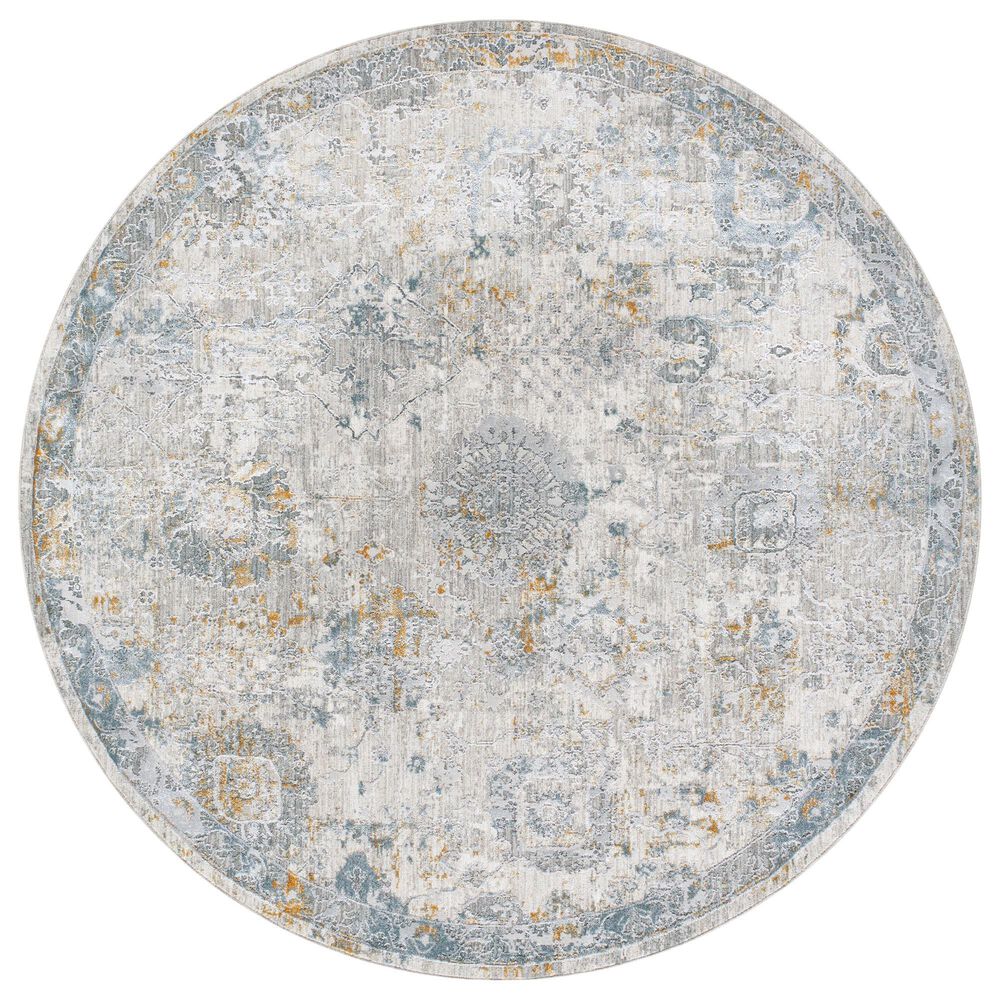 Surya Dresden DRE-2323 Medium Gray, Gray, White, Denim, Mustard and Light Slate 6"7" Round Area Rug, , large