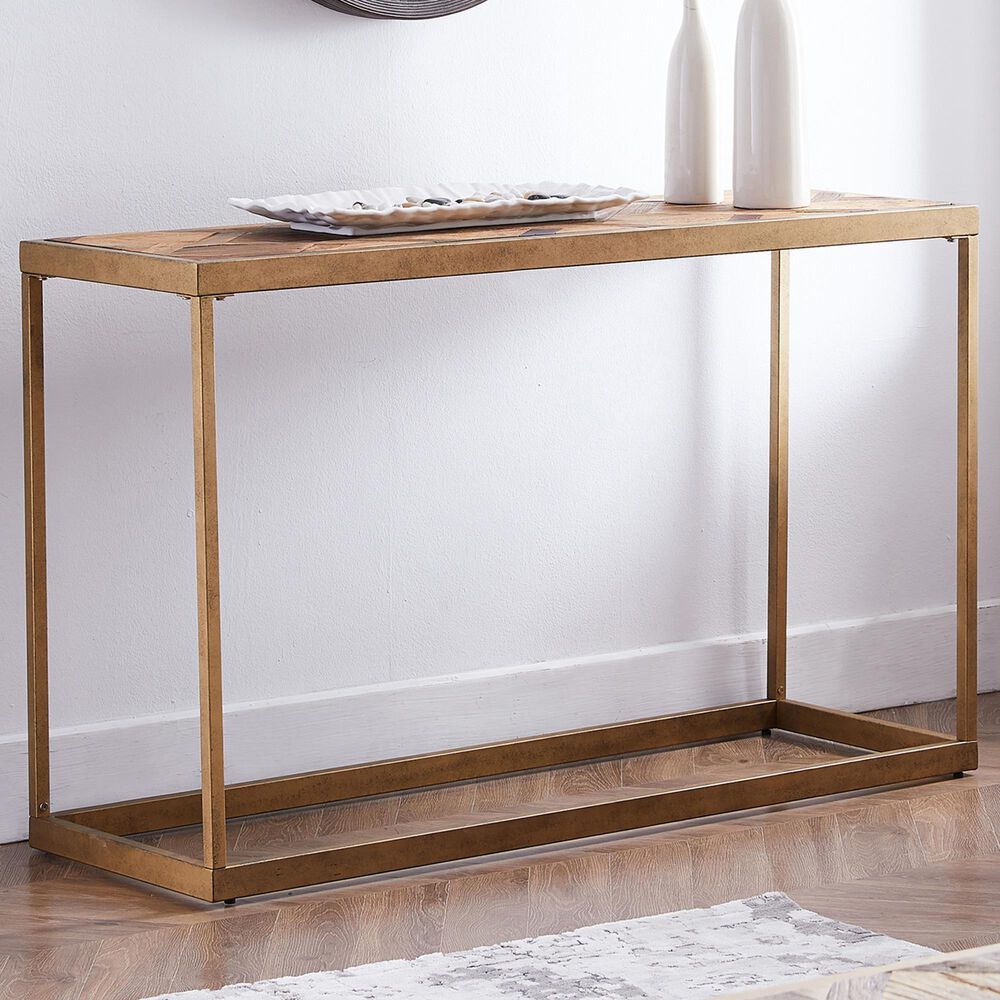 Southern Enterprises Dorville Console Table in Natural and Antique Brass, , large