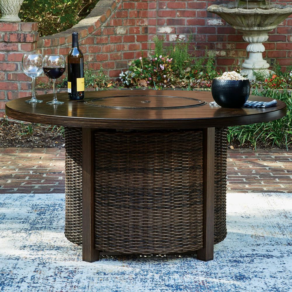 Ashley Monterey Point Round Fire Pit Table in Dark Brown, , large