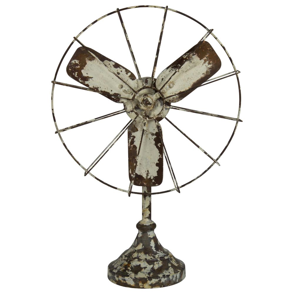 VIP Home and Garden Metal Fan Tabletop Decor in Distressed White, , large