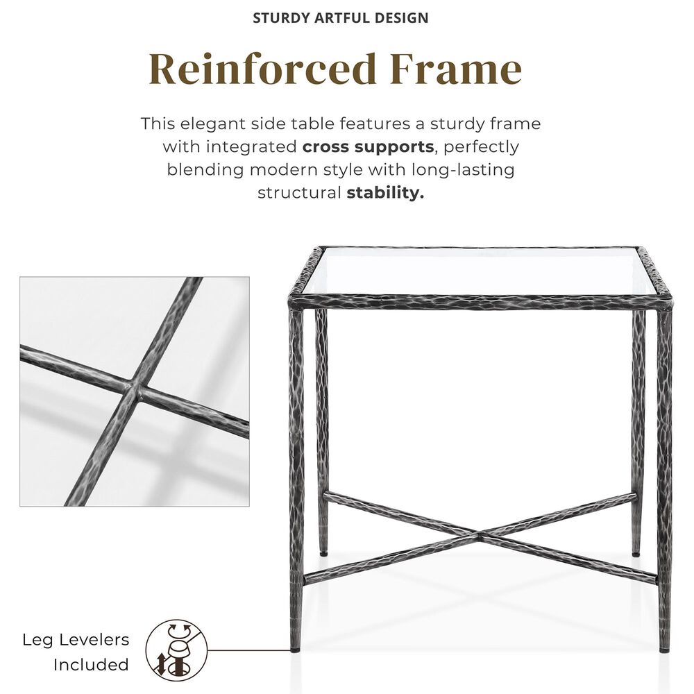 Furniture of America Lalia End Table with Tempered Glass Top and Bullnose Edge in Gun Metal, , large
