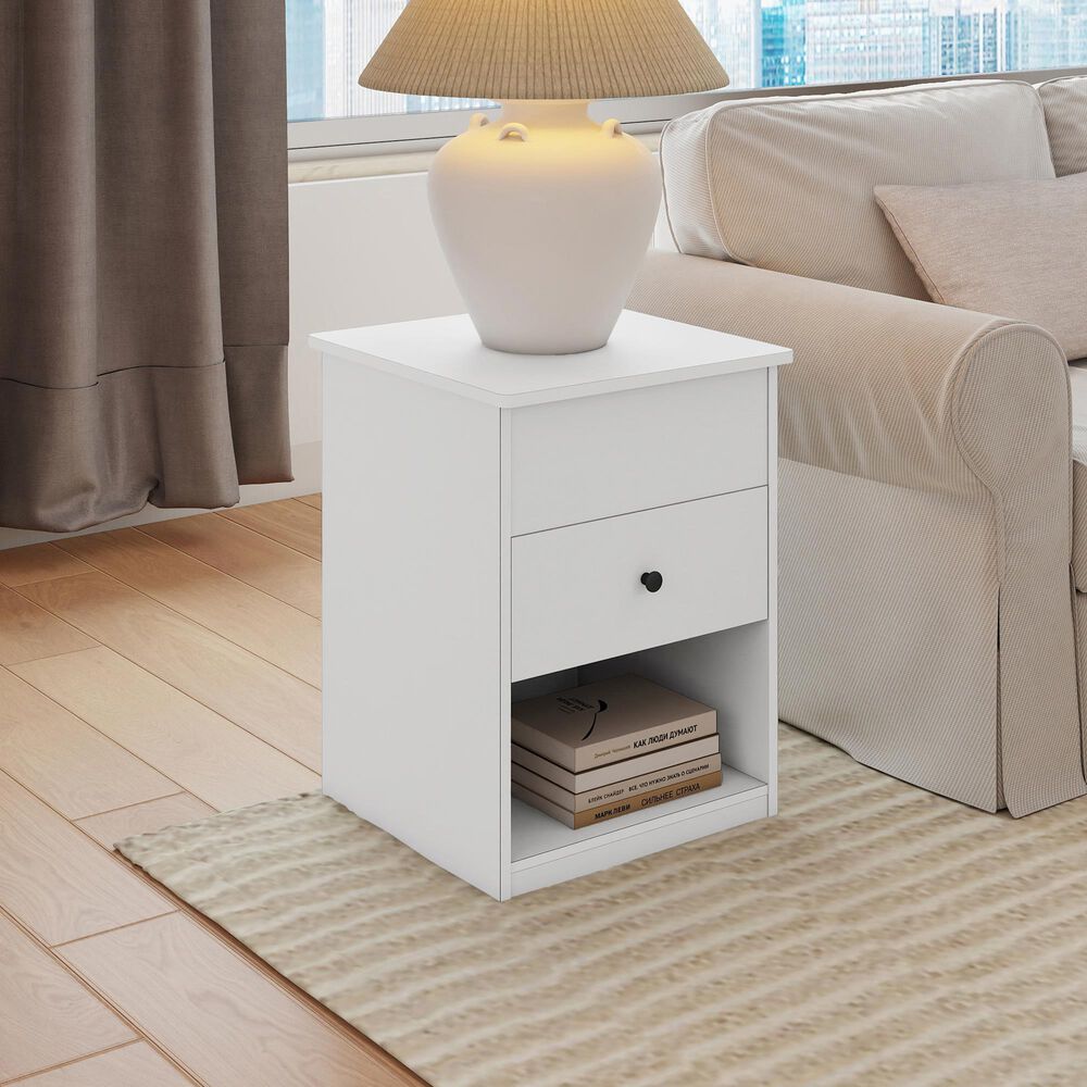 HOMLUX 1-Drawer Lift Top Nightstand in Solid White, , large