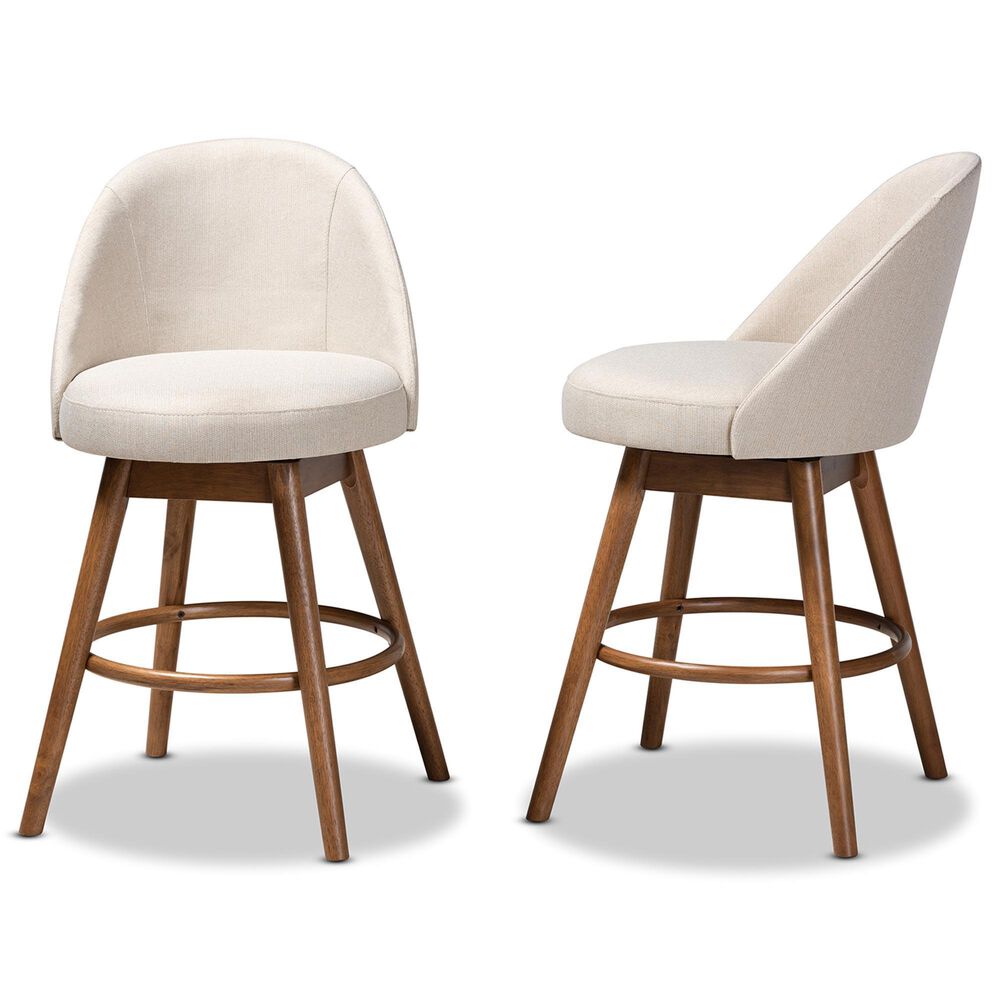 Baxton Studio Carra Swivel Counter Stool with Light Beige Cushion in Walnut (Set of 2), , large