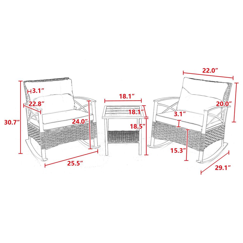 Hearth and Haven 3-Piece Patio Chat Set with Gray Cushion in Black, , large