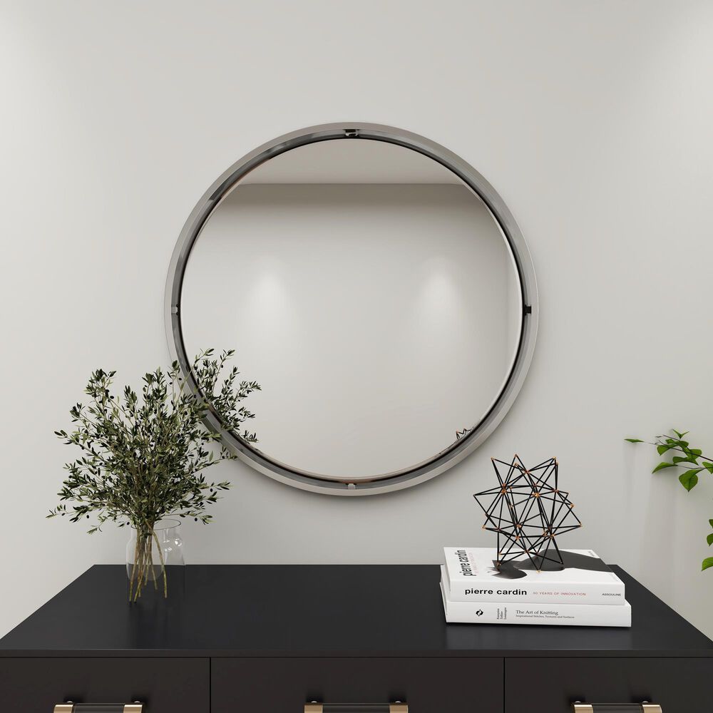 Maple and Jade 30&quot; Round Wall Mirror in Glossy Silver, , large