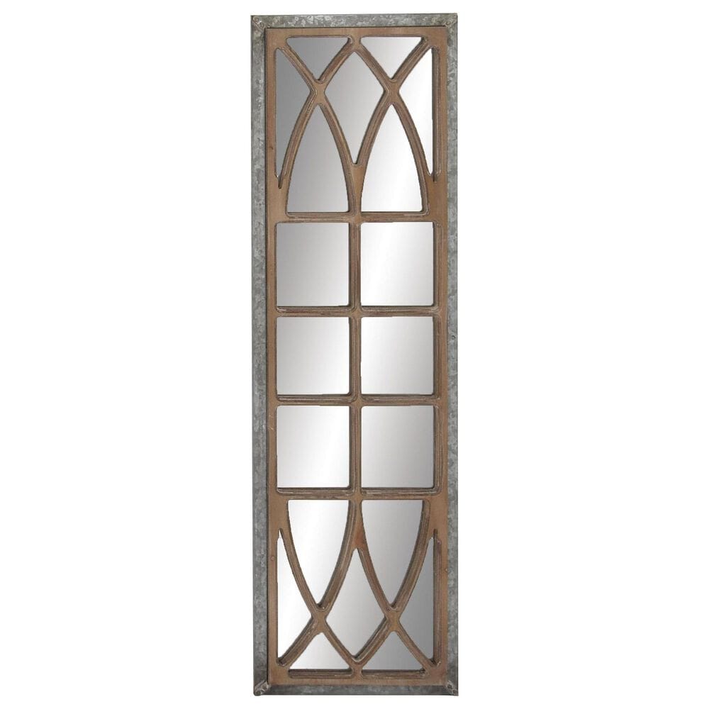 Maple and Jade 52" x 15" Geometric Window Pane Inspired Panel Wall Mirror in Galvanized Silver and Brown, , large