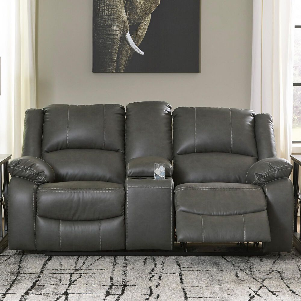 Signature Design by Ashley Calderwell Double Power Reclining Loveseat with Console in Gray, , large