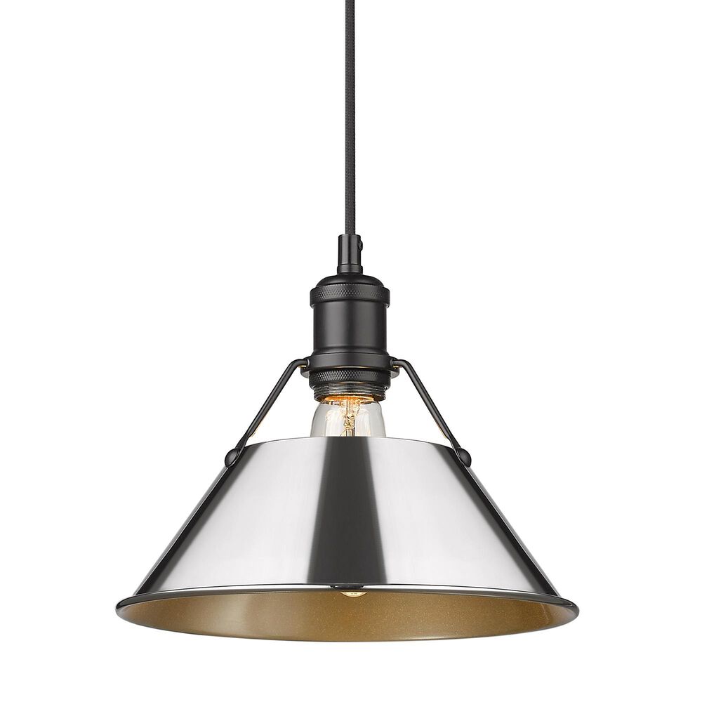 Golden Lighting Orwell 1-Light Medium Pendant with Chrome Shade in Matte Black, , large