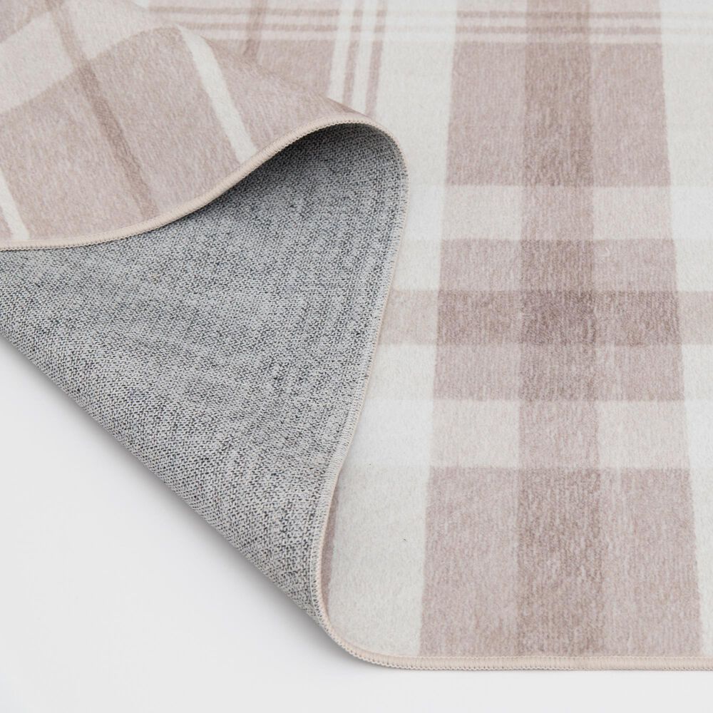 Central Oriental Rugease Plaid 5&#39; x 7&#39; Beige and Ivory Area Rug, , large