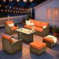 HOMLUX 6-Piece Patio Conversation Set with 42" Fire Pit Table and Light Brown Wicker in Orange Red, , large