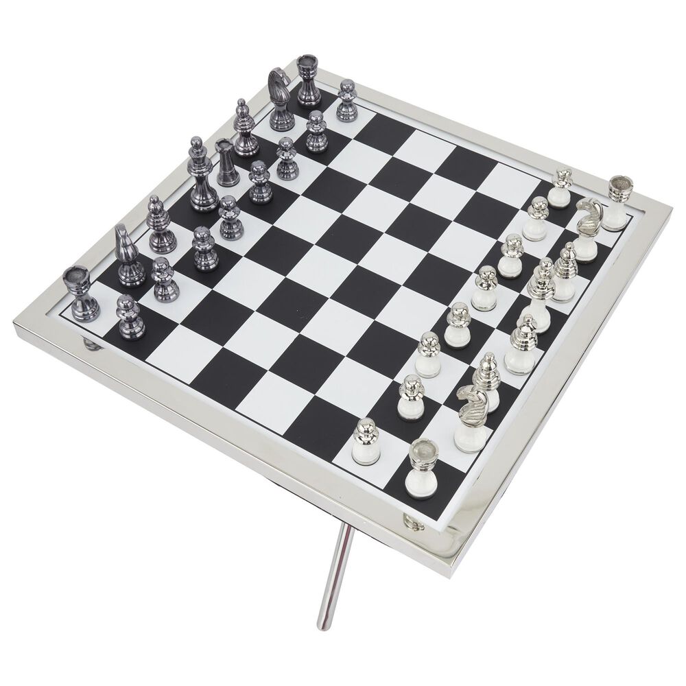 Maple and Jade Decor Chess Game Set in Polished Silver, Black and White, , large