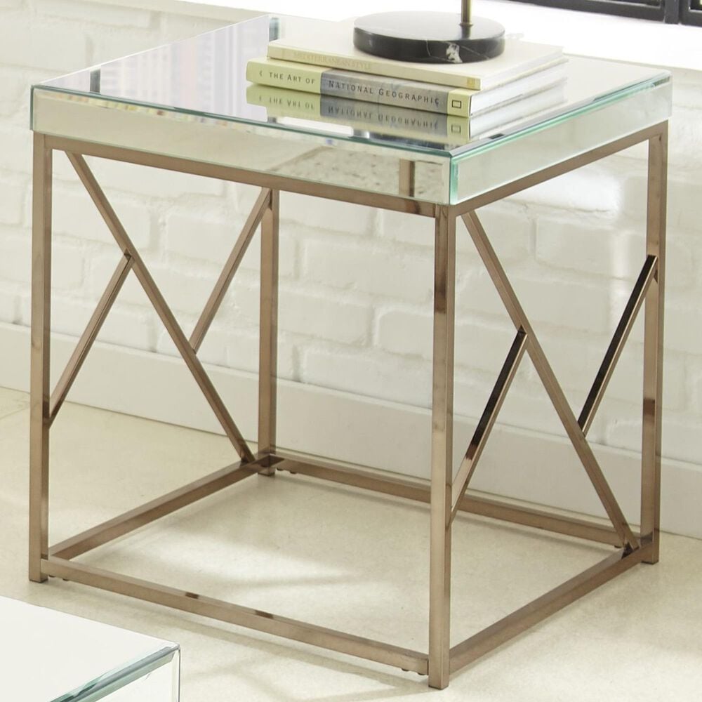 Steve Silver Evelyn End Table in Black with Copper Chrome Finish, , large