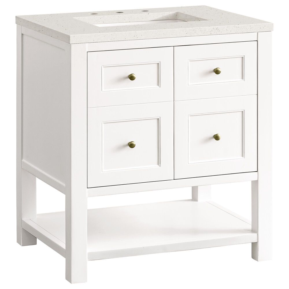 James Martin Vanities Breckenridge 30" Single Bathroom Vanity in Bright White with 3 cm Lime Delight Quartz Top and Rectangular Sink, , large