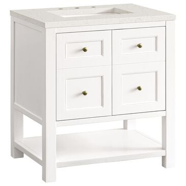 James Martin Vanities Breckenridge 30" Single Bathroom Vanity in Bright White with 3 cm Lime Delight Quartz Top and Rectangular Sink, , large
