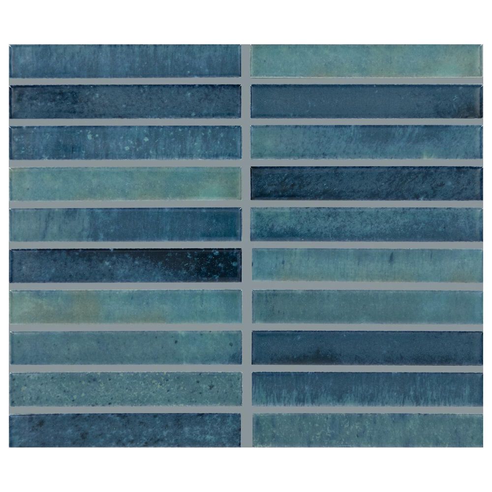 Dal-Tile Miramo Aqua 1" x 6" Straight Joint on 11.5" x 9.75" Ceramic Mosaic Sheet, , large