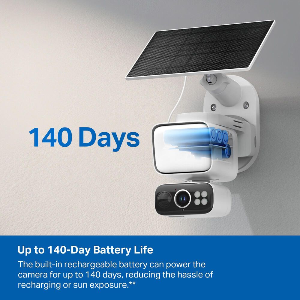 TP-Link Solar Powered Floodlight Pan Tilt Security Camera Kit in White, , large