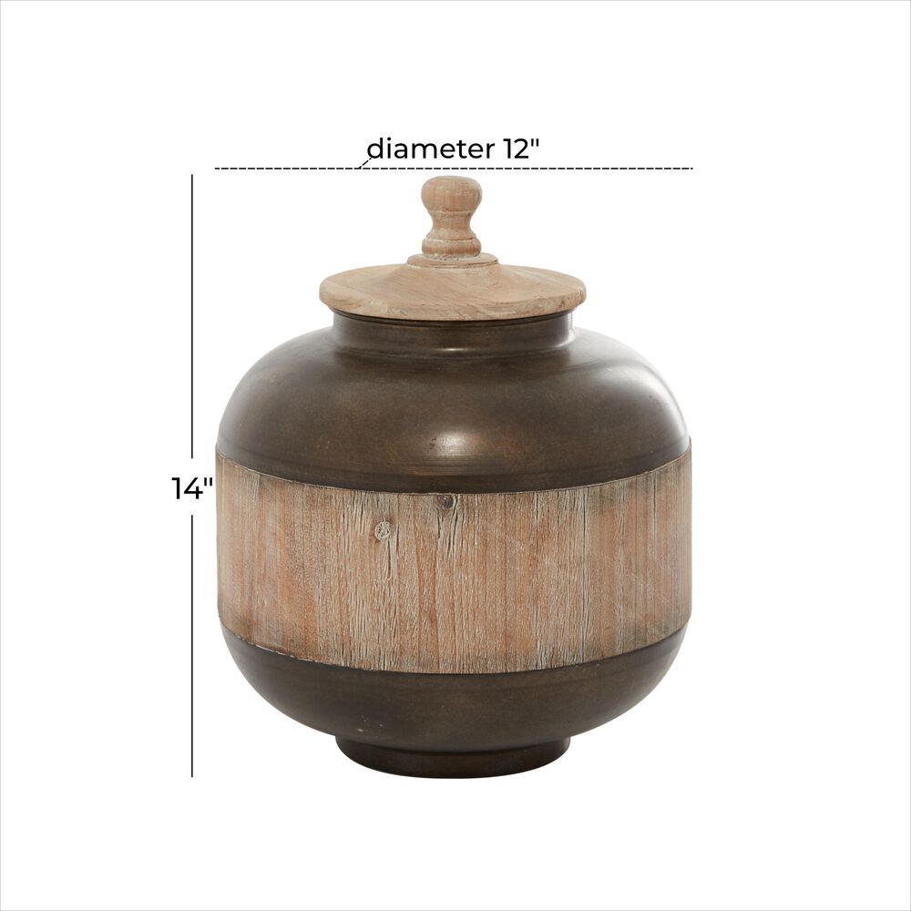 Maple and Jade 12&quot; x 14&quot; Rustic Metal Decorative Jar in Brown, , large