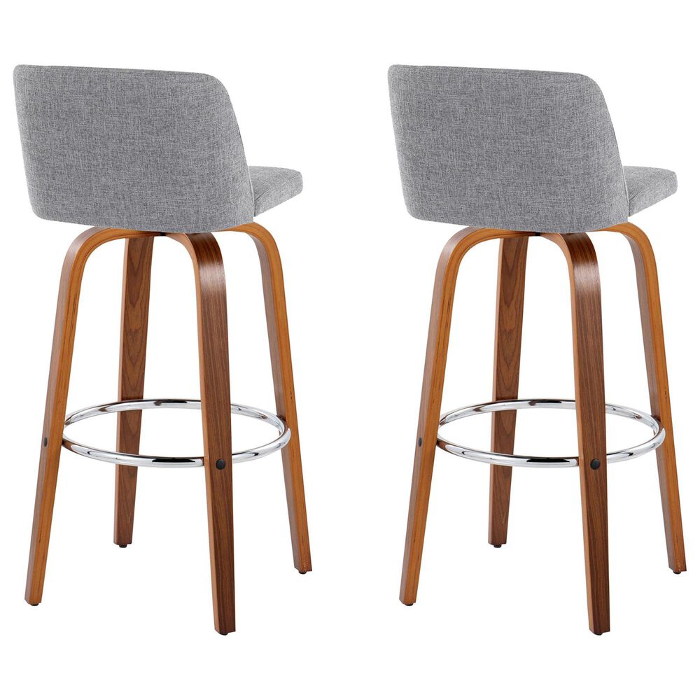 LumiSource Toriano Swivel Bar Stool with Grey Fabric Upholstery in Walnut and Chrome (Set of 2), , large