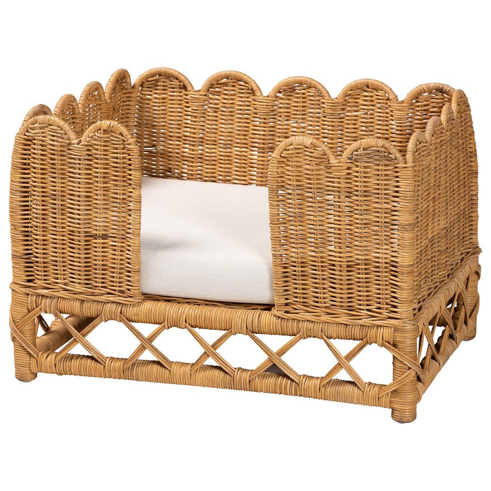Baxton Studio Palm Rattan Pet Bed with Removable Cushion in Light Honey, , large