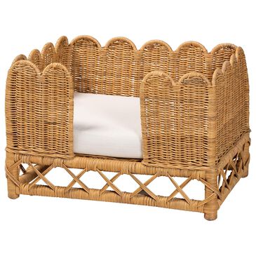 Baxton Studio Palm Rattan Pet Bed with Removable Cushion in Light Honey, , large