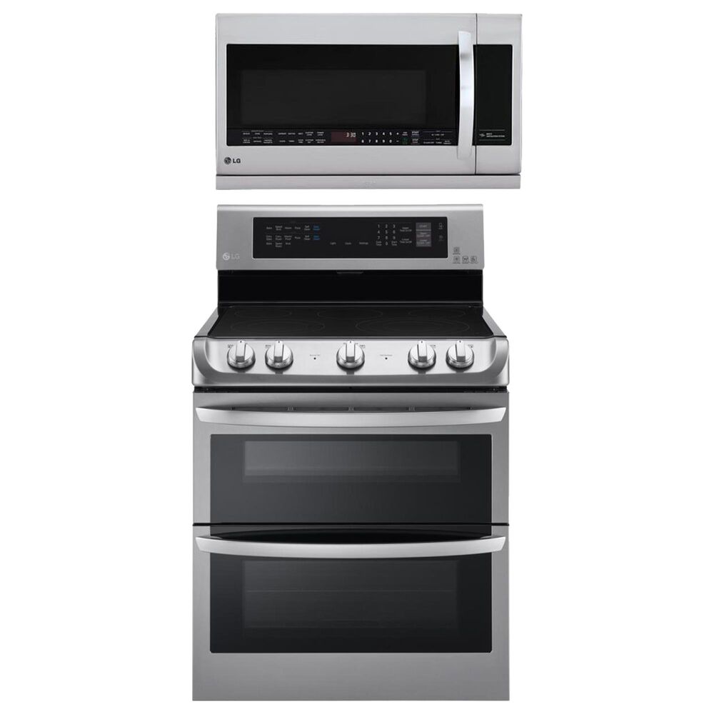 LG 2-Piece Kitchen Package with 7.3 Cu. Ft. Electric Double Oven Range and 2.2 Cu. Ft. Microwave Oven EasyClean in Stainless Steel, , large