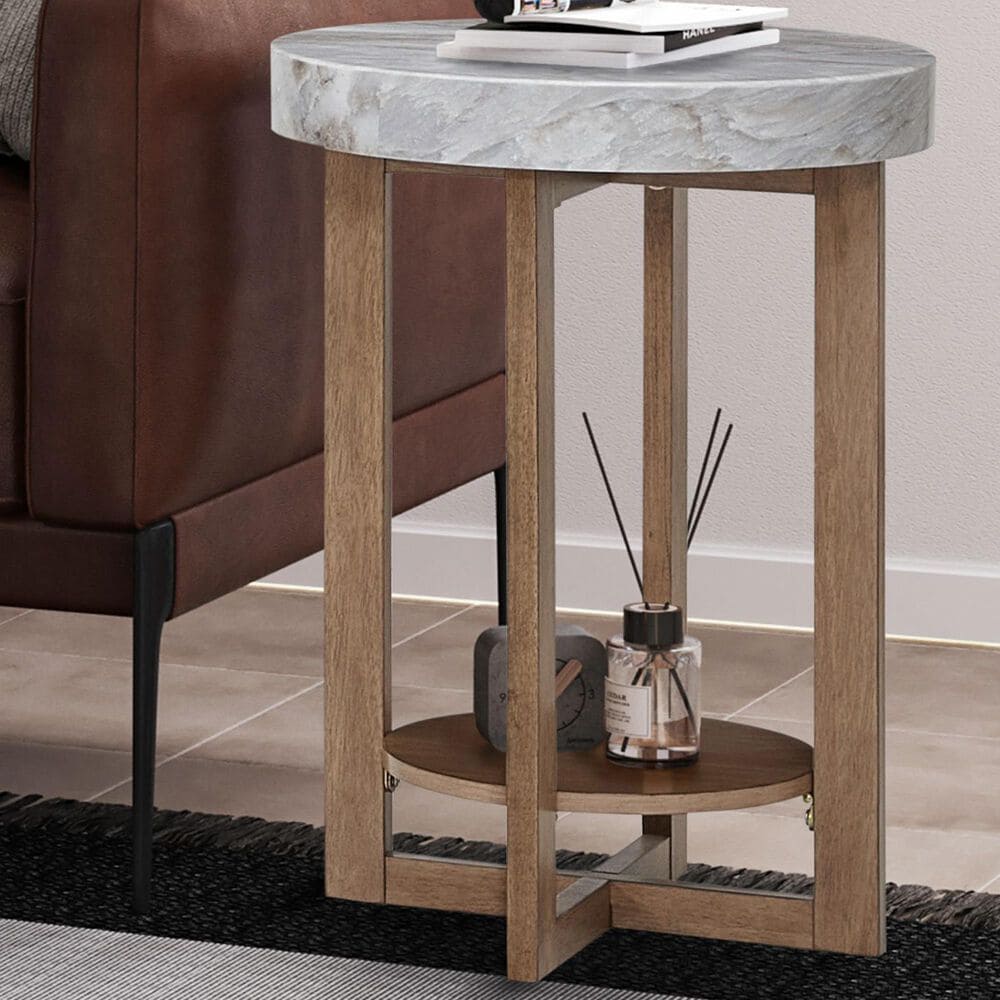 Belle Furnishings Danby Chairside Table in Nutmeg and Alabaster, , large