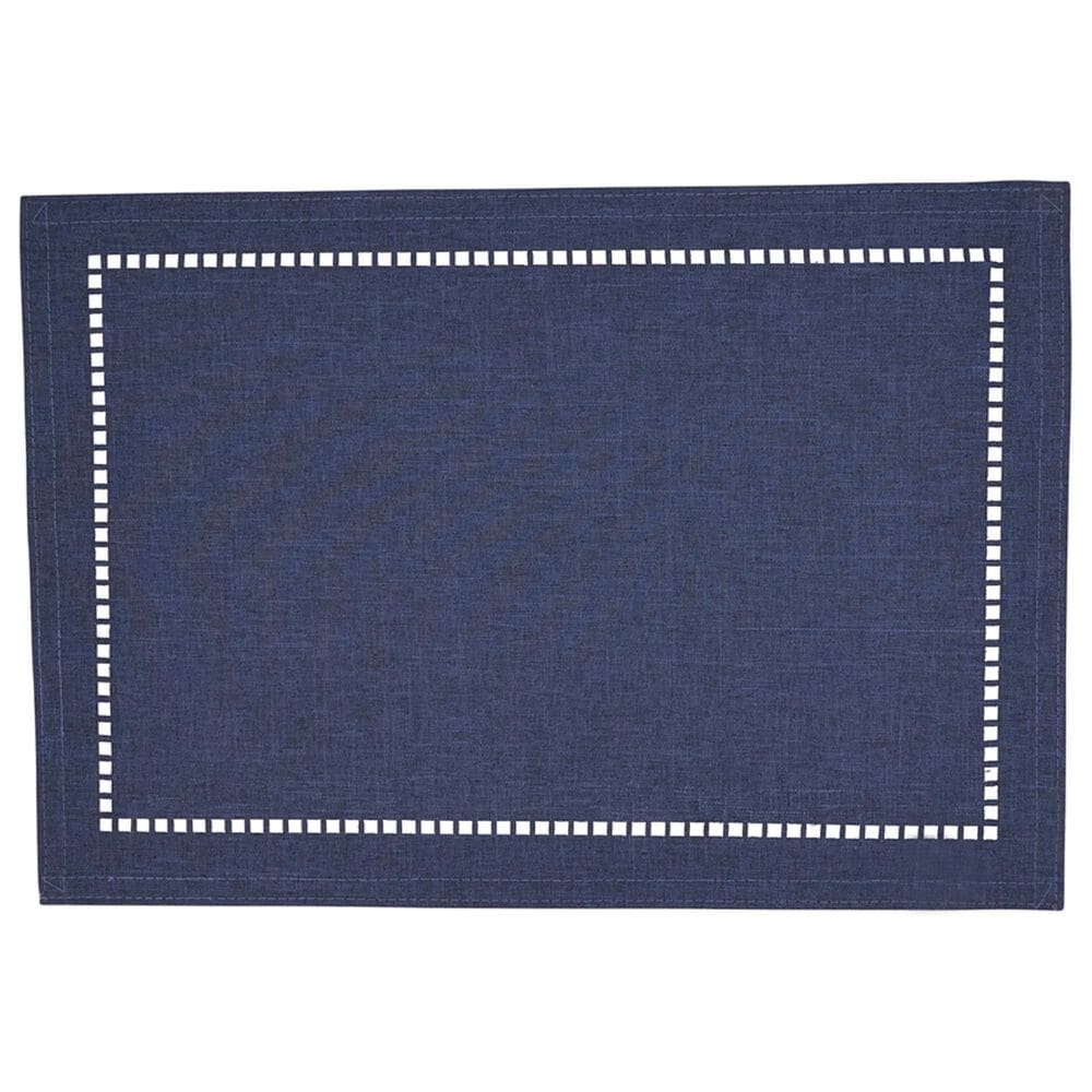 Saro 13" x 19" Laser-Cut Hemstitch Placemat in Navy Blue, , large