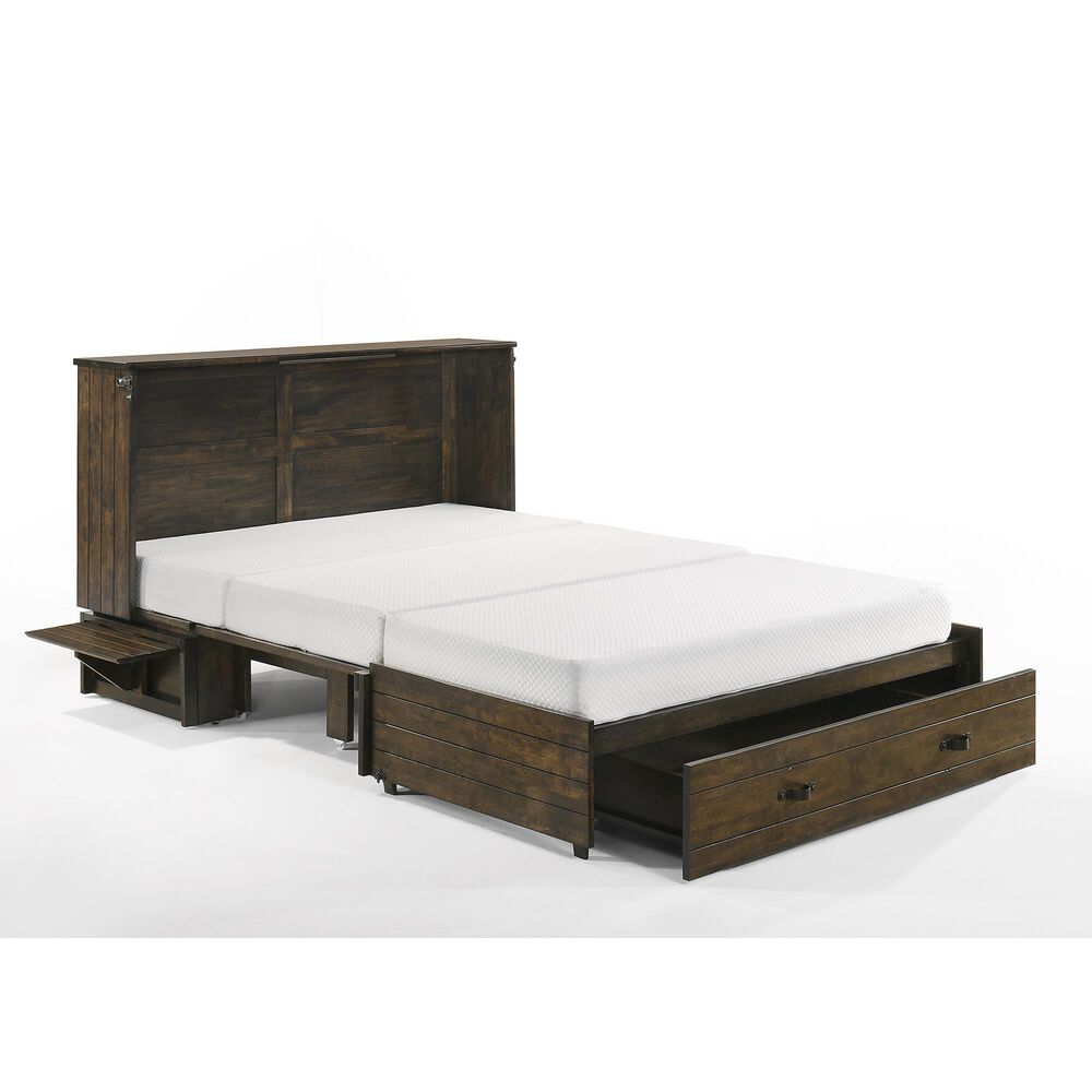 New Day Furniture Ranchero Queen Murphy Cabinet Bed in Wildwood Brown with Mattress, , large