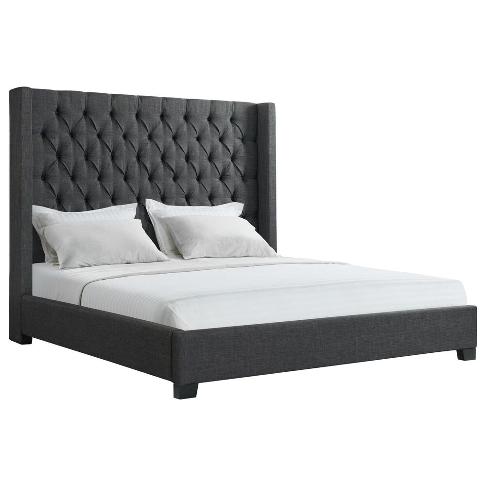 Mayberry Hill Morrow King Wingback Upholstered Bed in Heirloom Charcoal, , large