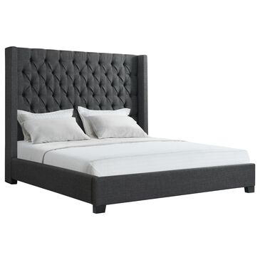 Mayberry Hill Morrow King Wingback Upholstered Bed in Heirloom Charcoal, , large