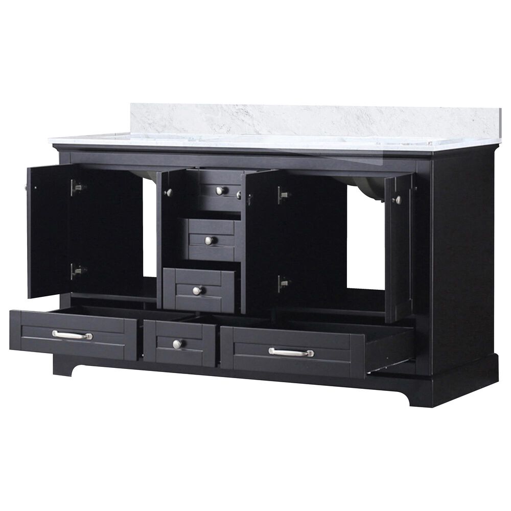 Lexora Home Dukes 60&quot; Double Bathroom Vanity in Espresso with 2 cm White Carrara Marble Top and Rectangular Sinks, , large