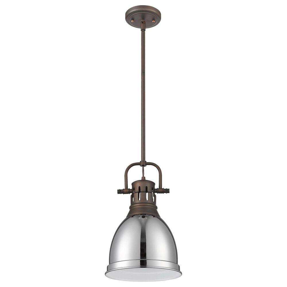 Golden Lighting Duncan 1-Light Small Pendant with Rod and Chrome Shade in Rubbed Bronze, , large