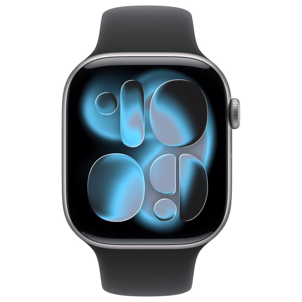 Apple Watch Series 11 (GPS+Cellular) 46mm Aluminum Case with Black Sport Band - M/L in Space Gray and 2-Year AppleCare+, , large
