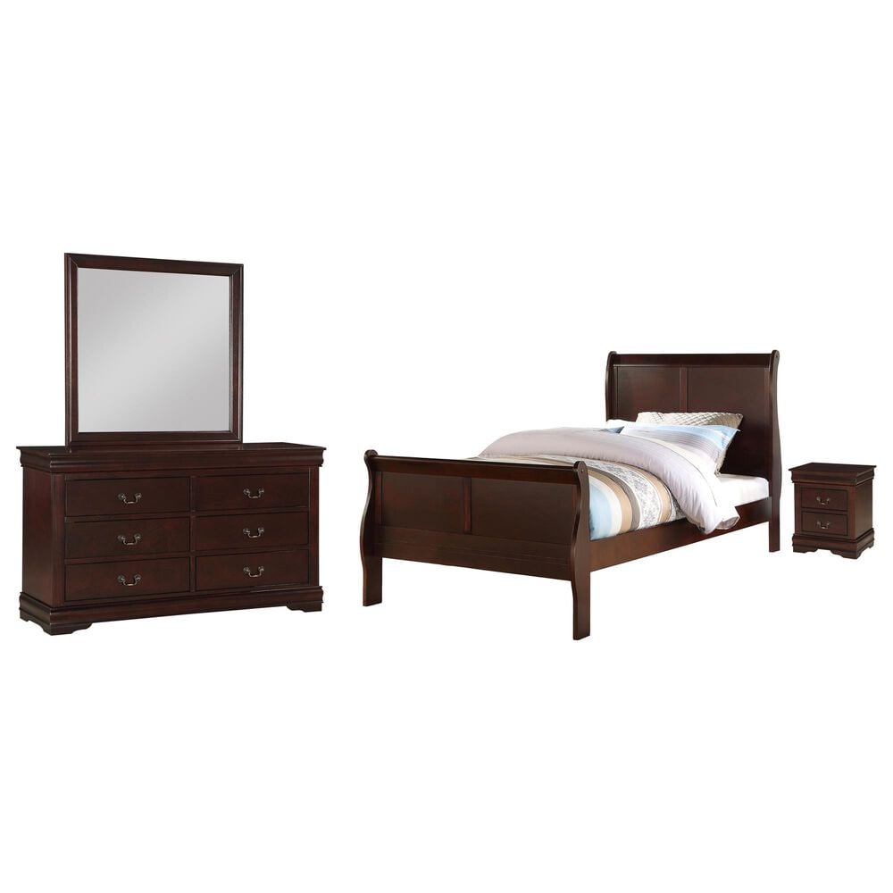 Crown Mark Louis Philip 4-Piece Full Bedroom Set in Cherry, , large