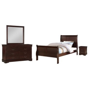 Crown Mark Louis Philip 4-Piece Full Bedroom Set in Cherry, , large
