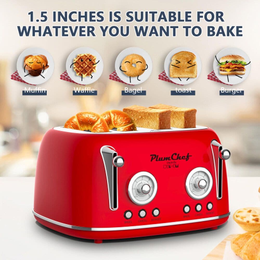 HOMLUX 4-Slice Retro Style Toaster in Red, , large