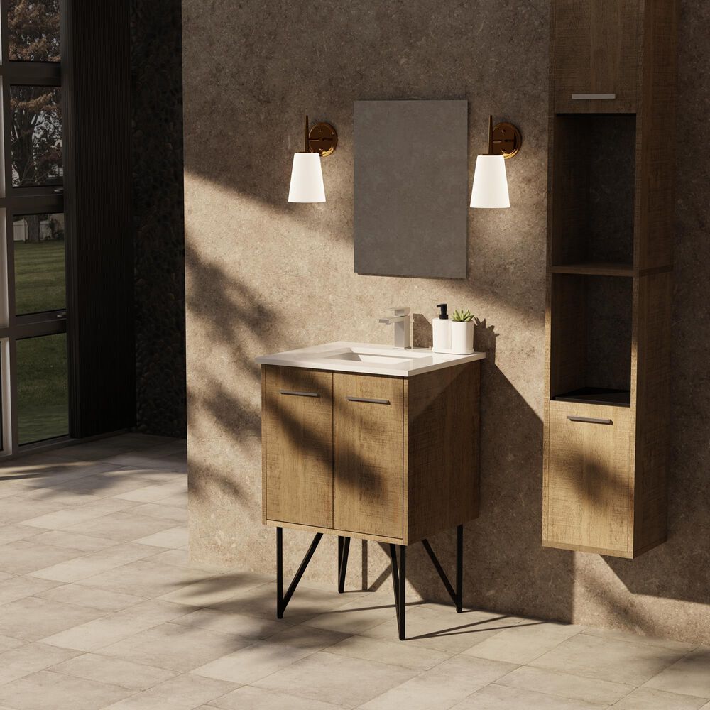 Lexora Home Lancy 24&quot; Single Bathroom Vanity in Rustic Acacia with 2 cm White Cultured Marble Top and Rectangular Sink, , large