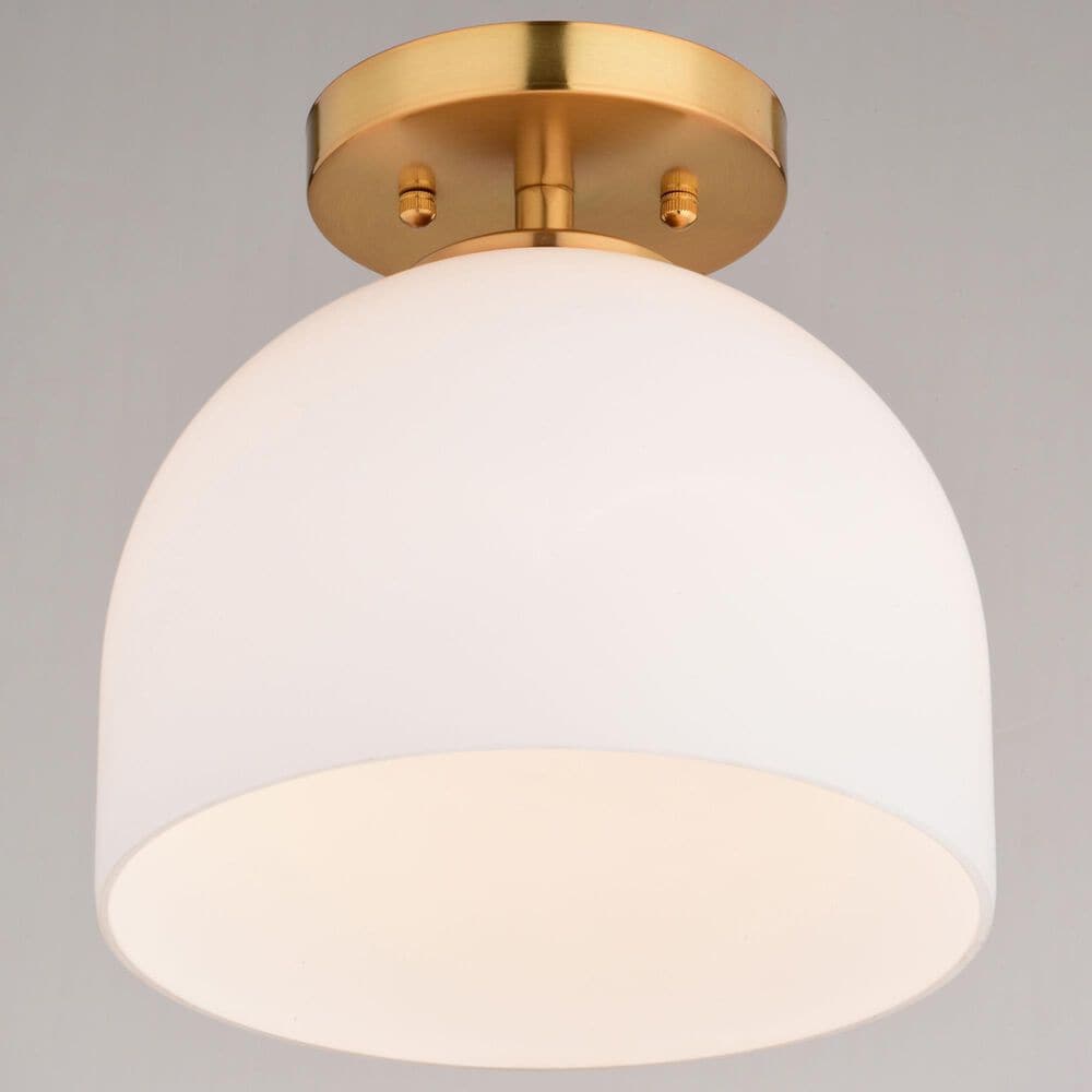 Vaxcel Shelby 1-Light Semi Flush Mount with Frosted White Opal Glass Shade in Natural Brass, , large