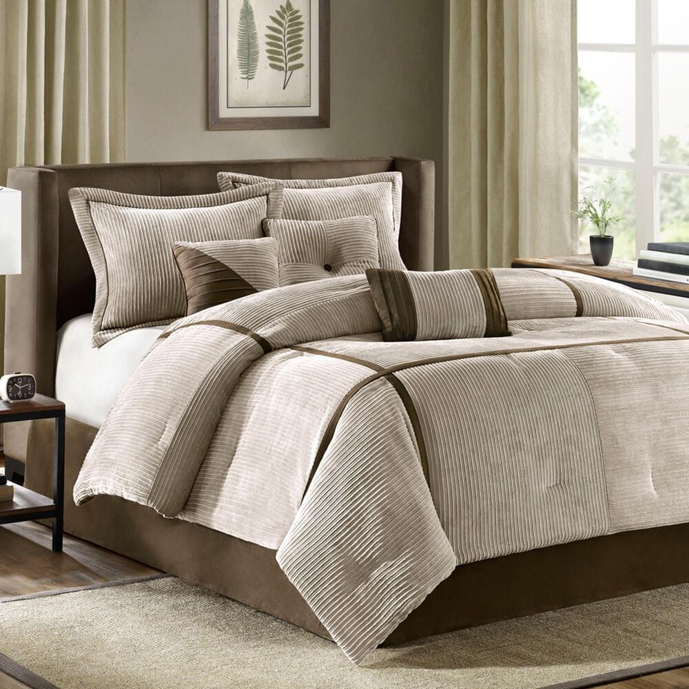 Hampton Park Dallas 7-Piece Queen Comforter Set in Taupe and Chocolate Brown, , large
