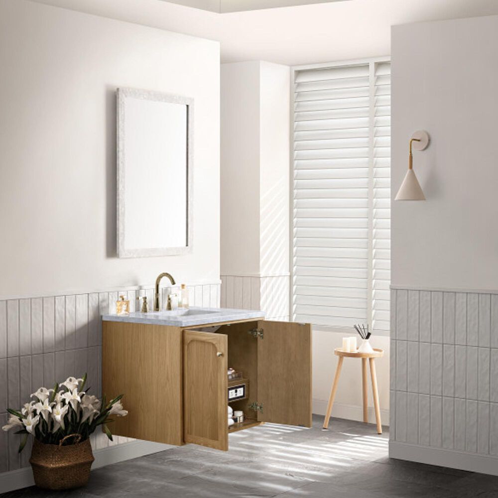 James Martin Vanities Laurent 30&quot; Single Bathroom Vanity in Light Natural Oak with 3 cm Carrara White Marble Top and Rectangular Sink, , large