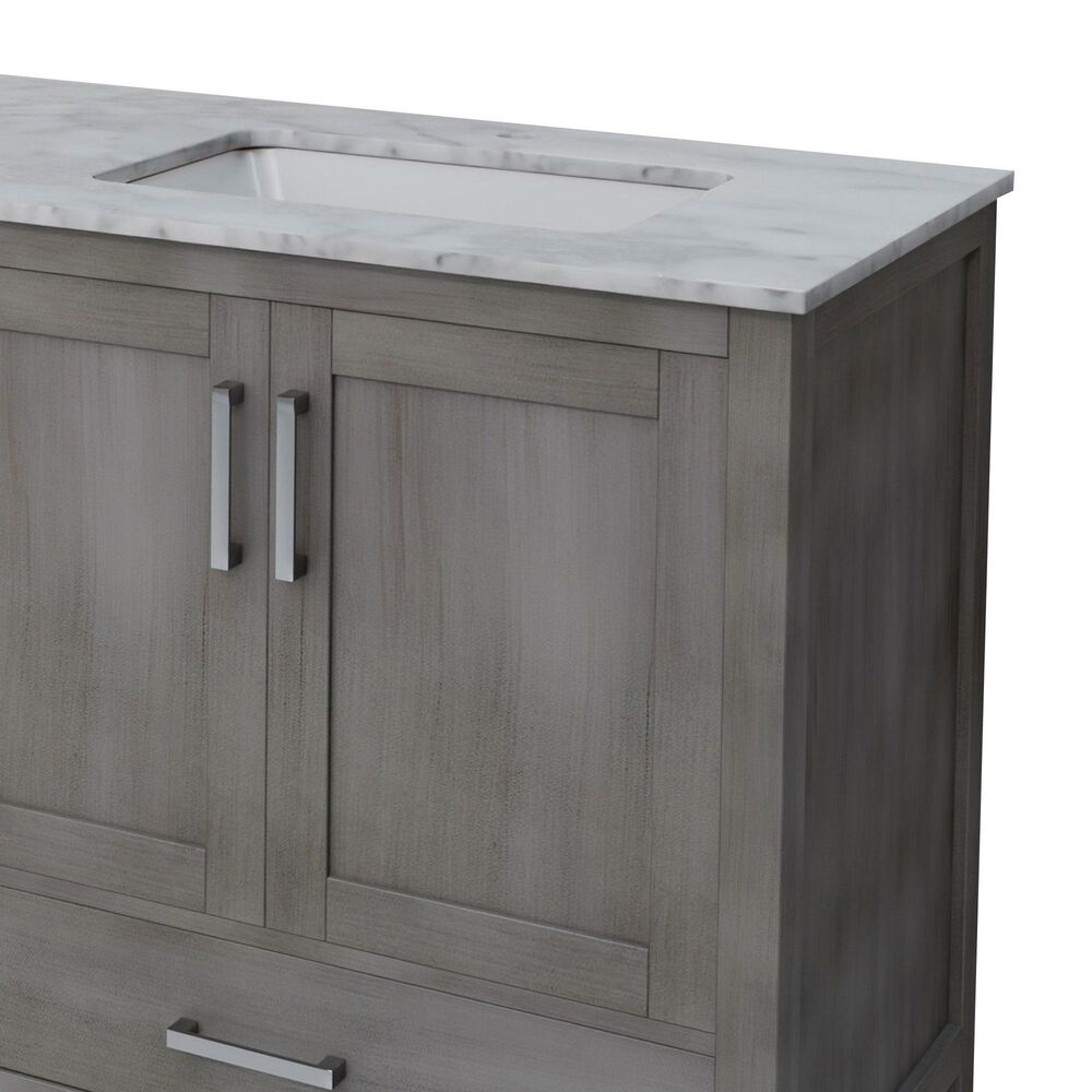 Lexora Home Jacques 72&quot; Double Bathroom Vanity in Distressed Grey with 2 cm White Carrara Marble Top and Rectangular Sinks, , large