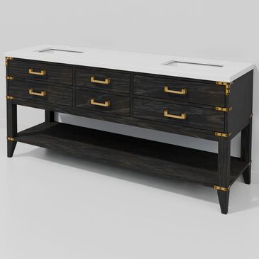 Lexora Home Norwalk 72" Double Bathroom Vanity in Black Oak with White Quartz Top and Rectangular Sinks, , large