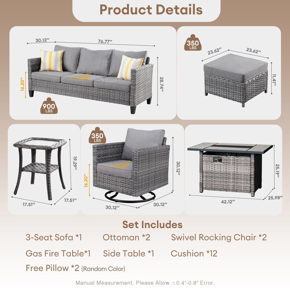 HOMLUX 7 Piece Outdoor Patio Set in Dark Gray, , large