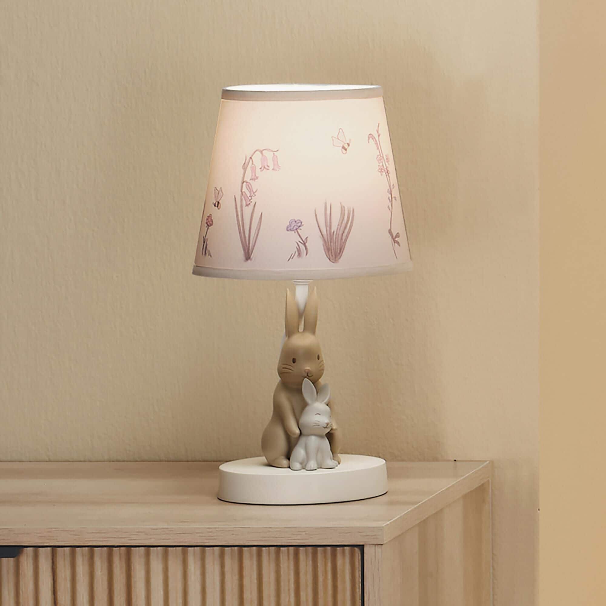 Lambs & Ivy Signature Bunny Hop Table Lamp in Taupe and Silver Gray