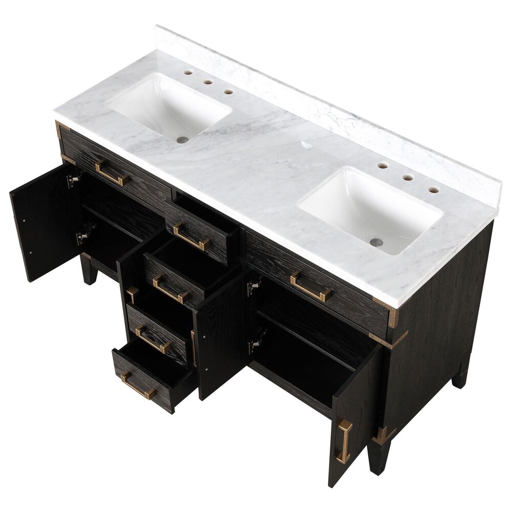 Lexora Home Laurel 60&quot; Double Bathroom Vanity in Black Oak with White Carrara Marble Top and Rectangular Sinks, , large