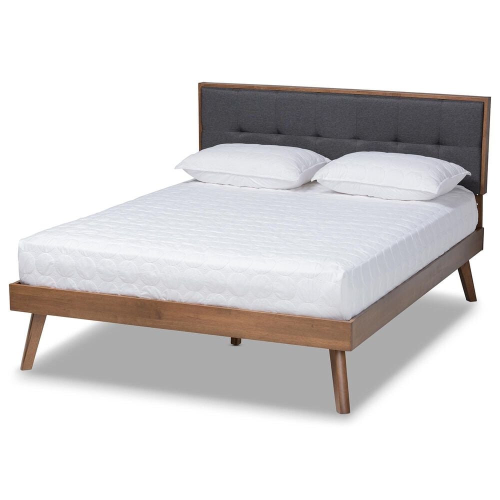 Baxton Studio Alke King Platform Bed with Dark Grey Fabric in Walnut Brown, , large